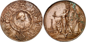 1892. Alfonso XIII. Barcelona. IV Centenario del Descubrimiento. (Cru.Medalles 859) (V. 557) Grabadores: E. Arnau, J. Solà y Castells. Golpecitos y pe...