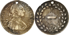 1805. Carlos IV. París. Botón. Bronce. 13,10 g. Ø38 mm. (MBC-).