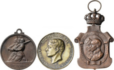 (s. XIX-XX). Lote de 3 medallas de distinción de Alfonso XII, Alfonso XIII y el Alzamiento. Bronce. MBC-/MBC+.