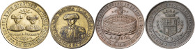 Lote de 4 medallas a la memoria taurina: grandes corridas de Toros (recuerdo de San Sebastián 1883, a los Abonados 1884, la Exposición Regional de Log...