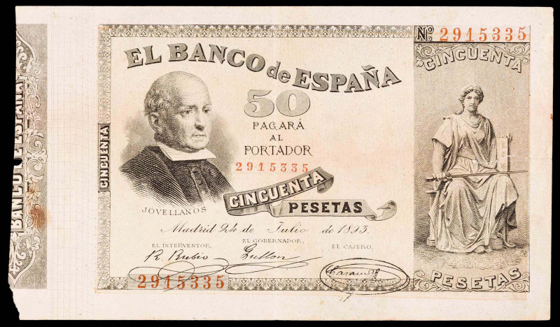 1893. 50 pesetas. (Ed. B85) (Ed. 301). 24 de julio, Jovellanos. Rotura en lado d...