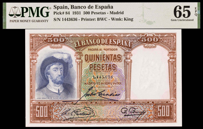 1931. 500 pesetas. (Ed. C12) (Ed. 361). 25 de abril, Elcano. Certificado por PMG...