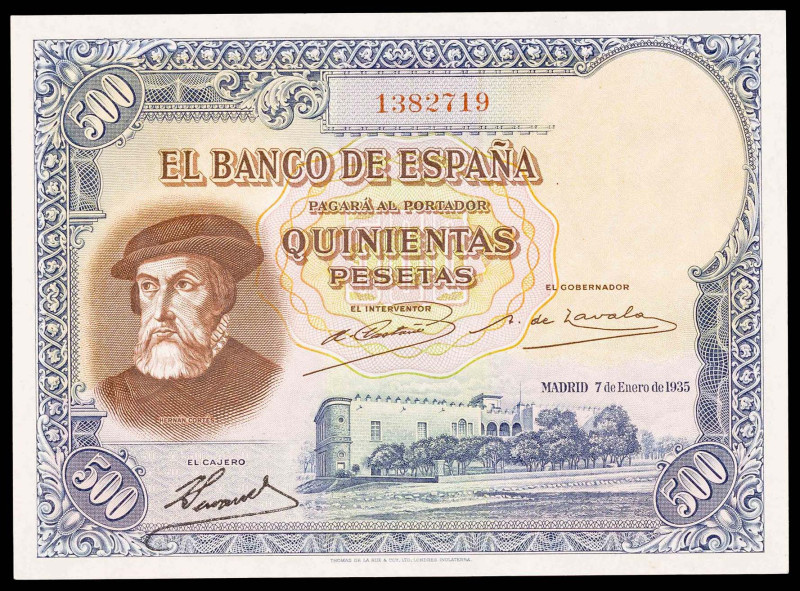 1935. 500 pesetas. (Ed. C16) (Ed. 365). 7 de enero, Hernán Cortés. Apresto origi...