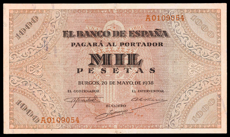 1938. Burgos. 1000 pesetas. (Ed. D35) (Ed. 434). 20 de mayo. Reparación en el do...