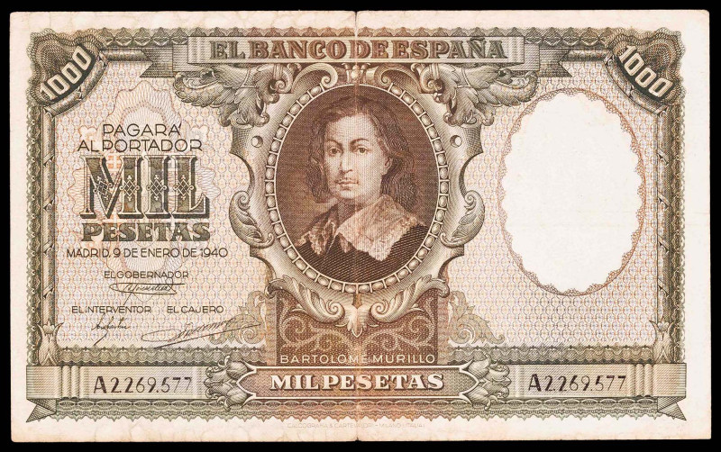 1940. 1000 pesetas. (Ed. D41) (Ed. 440). 9 de enero, Murillo. Serie A. Pequeñas ...