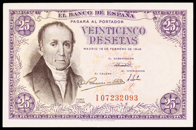 1946. 25 pesetas. (Ed. D51a) (Ed. 450a). 19 de febrero, Flórez Estrada. Serie I....