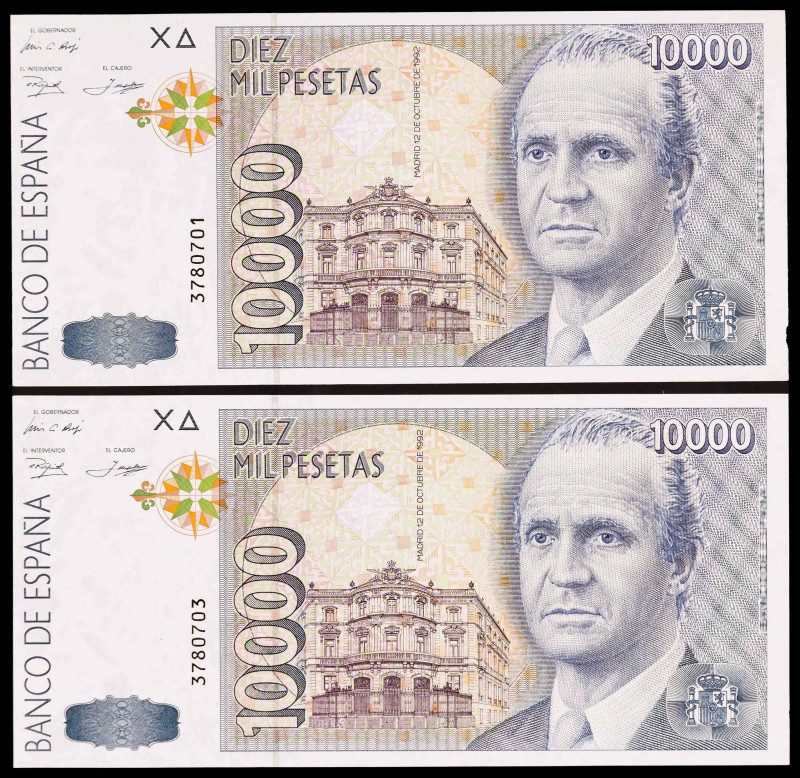 1992. 10000 pesetas. (Ed. E11) (Ed. 485). 12 de octubre, Juan Carlos I. Pareja i...