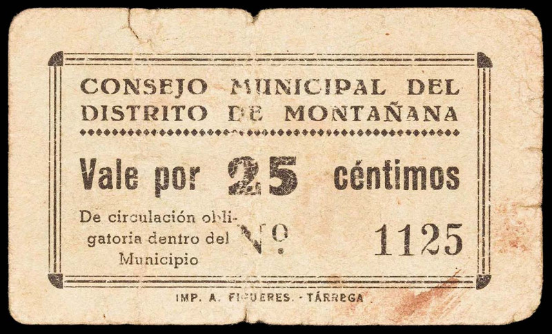 Montaña (Huesca). Consejo Municipal. 25 céntimos. (T. 283) (KG. 504) (RGH. 3627a...