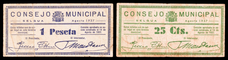 Selgua (Huesca). Consejo Municipal. 25 céntimos y 1 peseta. (KG. 696) (RGH. 4807...