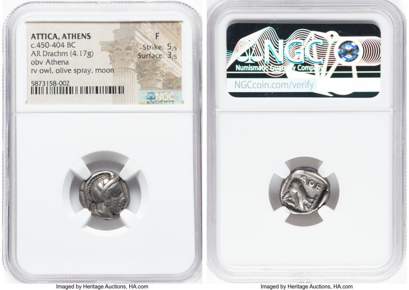 ATTICA. Athens. Ca. 450-404 BC. AR drachm (15mm, 4.17 gm, 10h). NGC Fine 5/5 - 3...