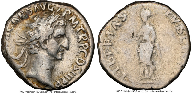 Nerva (AD 96-98). AR denarius (16mm, 3.05 gm, 6h). NGC VF 3/5 - 3/5. Rome, AD 97...