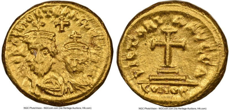 Heraclius (AD 610-641), with Heraclius Constantine. AV solidus (14mm, 4.47 gm, 7...