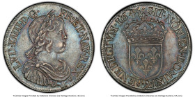 Louis XIV 1/2 Ecu 1645-A MS63 PCGS, Paris mint, KM163.1. Point Privy mark. Gunmetal toning and minimal adjustments on obverse. Single finest across bo...