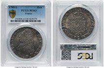 Louis XVI Ecu 1789-L MS63 PCGS, Bayonne mint, KM564.9. Crisp strike and sheathed in an argent, pewter and gold patina with blue undertones. Tied with ...