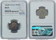 Pair of Certified Assorted Francs NGC, 1) Napoleon III Franc 1856-BB - MS63, Strasbourg mint, KM779.2 2) Republic Franc 1872-A - MS64+, Paris mint, KM...