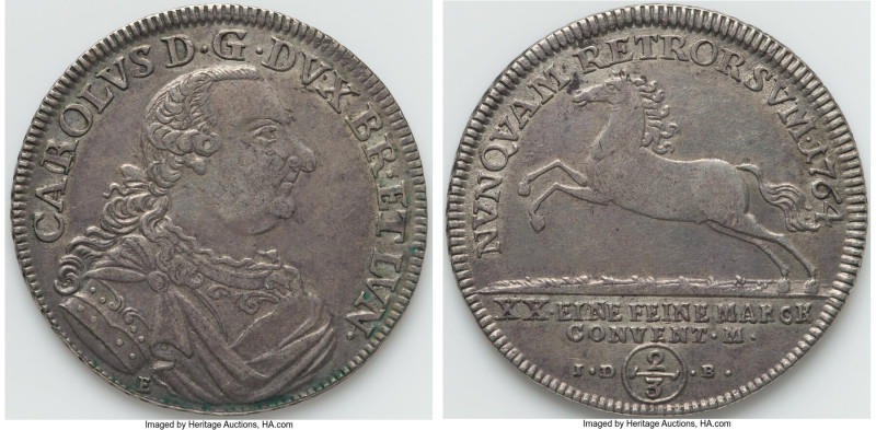 Brunswick-Wolfenbüttel. Karl I 2/3 Taler 1764-IDB XF (Obverse Scratch), Brunswic...