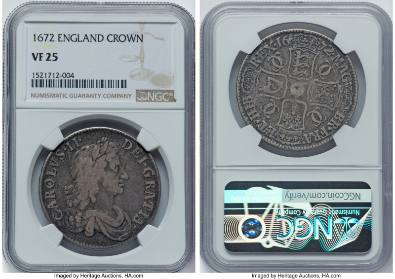 Charles II Crown 1672 VF25 NGC, KM435, S-3358, ESC-45. HID09801242017 © 2023 Her...