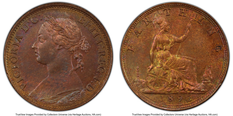 Victoria Farthing 1893 MS64 Brown PCGS, KM753, S-3958. Chiseled portrait and ref...