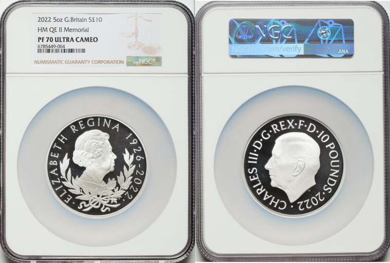 Charles III silver Proof "Queen Elizabeth II Memorial" 10 Pounds (5 oz) 2022 PR7...