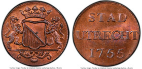 Utrecht. Provincial Duit 1755 MS65 Red and Brown PCGS, Utrecht mint, KM91. HID09801242017 © 2023 Heritage Auctions | All Rights Reserved