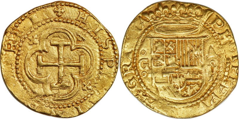 Philip II gold Cob 2 Escudos ND (1566-1598) G-A XF (Removed From Jewelry), Grana...