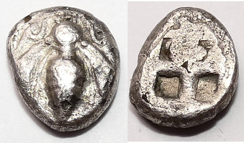 Ionia, Ephesus
Fourrée (silver plated) Diobol. Circa 500-420 BC., Small breaks ...