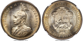 German Colony. Wilhelm II Rupie 1890 MS66+ NGC, KM2, J-713. First year emission. A thrilling representative of the type boasting immensely lustrous su...