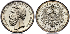 Baden. Friedrich I Proof 5 Mark 1899-G PR65 Cameo PCGS, Karlsruhe mint, KM268, J-29. A bewitching and highly expressive 5 Mark from Baden, expressing ...