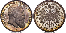 Baden. Friedrich I Proof 5 Mark 1903-G PR65 PCGS, Karlsruhe mint, KM274, J-33, Dav-535. A gorgeous Gem representative of this challenging Proof, the f...