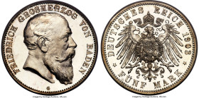 Baden. Friedrich I Proof 5 Mark 1903-G PR64 Deep Cameo PCGS, Karlsruhe mint, KM274, J-33. A scarce emission to say the least, business strikes of this...