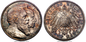 Baden. Friedrich I "Golden Wedding Anniversary" 5 Mark 1906 MS66 PCGS, Karlsruhe mint, KM277, J-35, Dav-536. A more common type, represented beautiful...