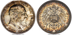 Baden. Friedrich I "Death" 5 Mark 1907 MS66 NGC, Karlsruhe mint, KM279, J-37. A highly attractive Choice Gem commemorating the death of the long-time ...