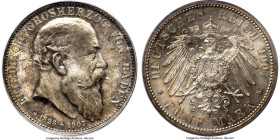 Baden. Friedrich I "Friedrich's Death" 5 Mark 1907 MS66 PCGS, KM279, Dav-537. A mournful commemorative struck to a mintage of sixty thousand pieces, d...