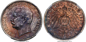 Baden. Friedrich II 5 Mark 1908-G UNC Details (Artificial Toning) NGC, Karlsruhe mint, KM281, Dav-538. The better year of an elusive two-year type, re...