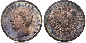 Bavaria. Otto Proof 5 Mark 1908-D PR67 PCGS, Munich mint, KM915, Dav-618, J-46. This amazing Superb Gem Proof is draped in a speckled multi-color blan...