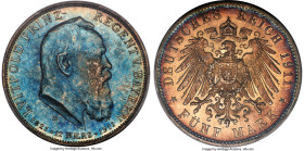 Bavaria. Otto "90th Birthday" 5 Mark 1911-D MS66 PCGS, Munich mint, KM999, J-50. A captivating example of this fairly attainable type, draped in mottl...