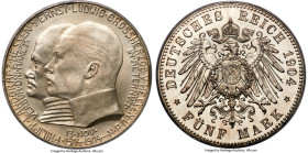 Hesse-Darmstadt. Ernst Ludwig Proof 5 Mark 1904 PR67 PCGS, KM373, J-75. Mintage: 700. Obverse matte, reverse polished. Commemorating the 400th Birthda...