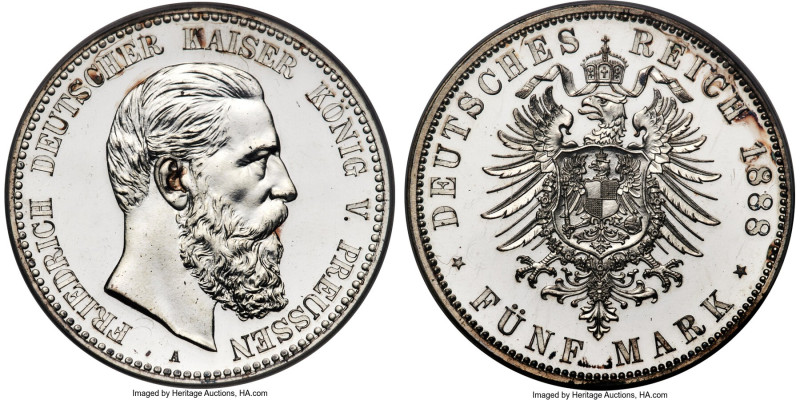 Prussia. Friedrich III Proof 5 Mark 1888-A PR64 Cameo PCGS, Berlin mint, KM512, ...