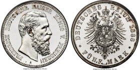 Prussia. Friedrich III Proof 5 Mark 1888-A PR64 Cameo PCGS, Berlin mint, KM512, Dav-787, J-99. A shimmering blast-white representative of this popular...