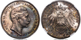 Prussia. Wilhelm II silver Proof Pattern 5 Mark 1904-A PR64 NGC, Berlin mint, Schaaf-104/G3. 34.5mm. 27.76gm. A very rare Pattern issue that has a sma...