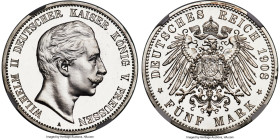 Prussia. Wilhelm II Proof 5 Mark 1908-A PR66 Ultra Cameo NGC, Berlin mint, KM523, J-104. The only example to earn the coveted Ultra Cameo designation ...