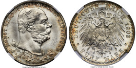 Saxe-Altenburg. Ernst I 5 Mark 1903-A MS65 NGC, Berlin mint, KM40, J-144. Commemorating his 50th anniversary of reign. A fresh and wholly original Gem...