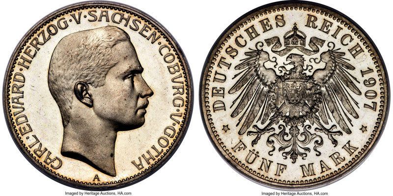 Saxe-Coburg-Gotha. Karl Eduard Proof 5 Mark 1907-A PR65 Deep Cameo PCGS, Berlin ...