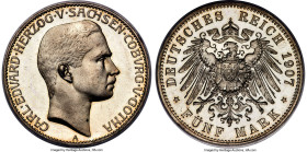 Saxe-Coburg-Gotha. Karl Eduard Proof 5 Mark 1907-A PR65 Deep Cameo PCGS, Berlin mint, KM174, J-148. A rare Gem Proof with mirroring fields and superb ...