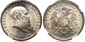 Saxe-Meiningen. Georg II 5 Mark 1901-D MS65 NGC, Munich mint, KM197. Commemorating his 75th Birthday. A fetching Gem example of this one-year type, be...