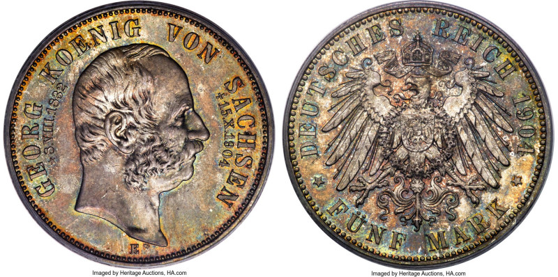 Saxony. Friedrich August III "Death of Georg" 5 Mark 1904-E MS67 PCGS, Muldenhut...