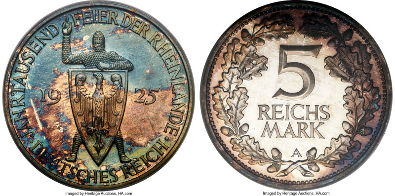 Weimar Republic Proof "Rhineland" 5 Mark 1925-A PR66 Cameo PCGS, Berlin mint, KM...