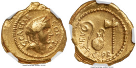 Julius Caesar, as Consul for the Third Time (46 BC), with Aulus Hirtius, as Praetor. AV aureus (21mm, 8.12 gm, 5h). NGC XF 4/5 - 4/5. Rome. C•CAESAR-C...