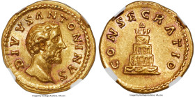 Divus Antoninus Pius (AD 138-161). AV aureus (19mm, 7.22 gm, 6h). NGC AU 5/5 - 5/5. Rome, AD 161-162. DIVVS ANTONINVS, bare head of Divus Antoninus Pi...