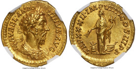 Marcus Aurelius, as Augustus (AD 161-180). AV aureus (20mm, 7.25 gm, 5h). NGC MS 5/5 - 3/5, Fine Style. Rome, AD 177-178. M•AVREL•ANTO-NINVS•AVG, laur...